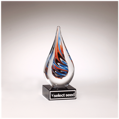 Multi Color Teardrop<BR> Art Glass Trophy<BR> 7.25 Inches