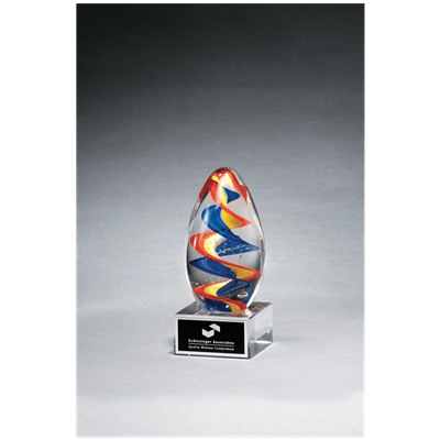 Multi Color Egg Shape<BR> Art Glass Trophy<BR> 6 Inches