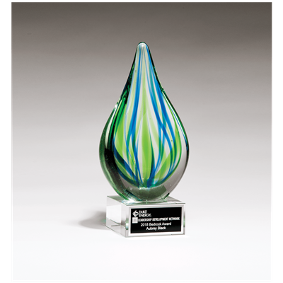 Blue Green Teardrop<BR> Art Glass Trophy<BR> 8 Inches