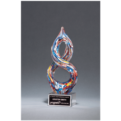 Multi Color Helix<BR> Art Glass Trophy<BR> 10 Inches