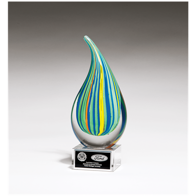 Multi Color Teardrop<BR> Art Glass Trophy<BR> 8.25 Inches