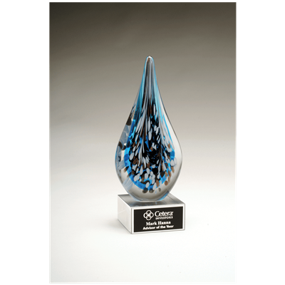 Multi Color Teardrop<BR> Art Glass Trophy<BR> 10 Inches