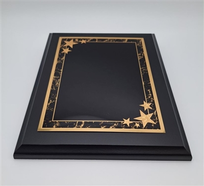 Ebony Finish Plaque<BR> Gold Star Border<BR> Black Engraving Area <BR>8x10