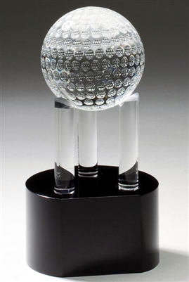 Golf Ball with Pillars<BR> Crystal Trophy<BR> 7.75 Inches