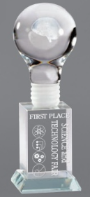 Brain Power Lightbulb<BR> Premium Crystal Trophy<BR> 8 Inches