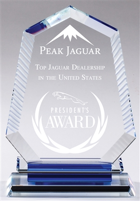 Blue Aurora Peak<BR> Crystal Trophy<BR> 7 or 8  Inches