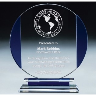 Premium Blue Round<BR> Glass Trophy<BR> 7.5 to 9 Inches