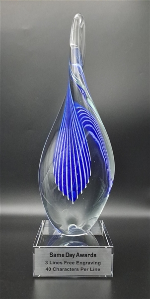 Blue Swirl<BR> Art Glass Trophy<BR> 13.5 Inches