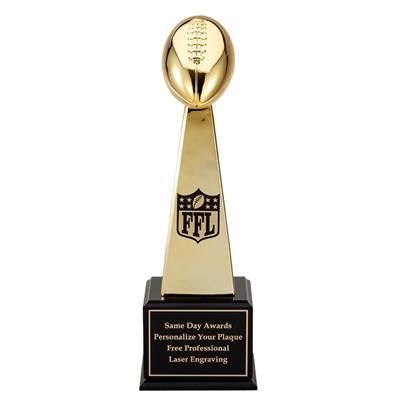 Up to 16 Year<BR>Gold Chrome Plated Resin<BR> Vince Tower<BR> Fantasy Football Trophy<BR> 20 Inches