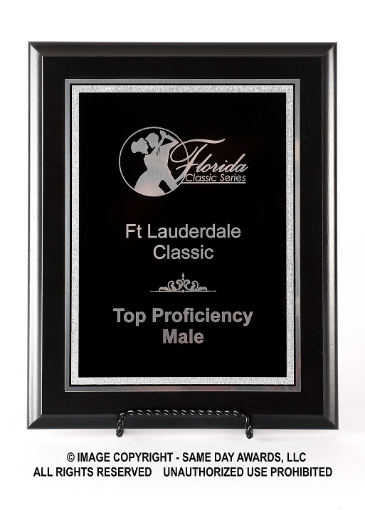 SAME DAY<BR>Ebony Finish Plaque<BR> Economy Corporate<BR> Black and Silver<BR> 7x9 to 9x12 Inches