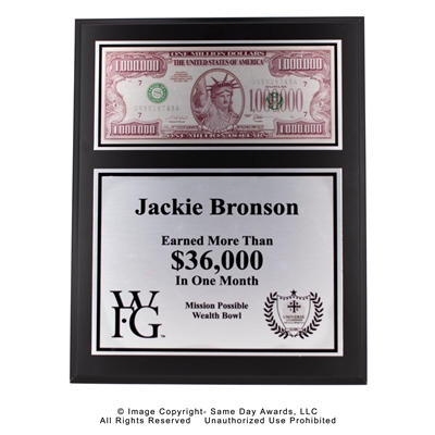 WFG Money Plaque Ebony Finish Plaque 8x10 to 12 x 15 Inches